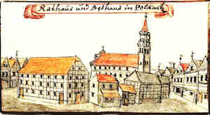Rathaus und Bethaus in Polckwitz - Ratusz i zbr, widok oglny